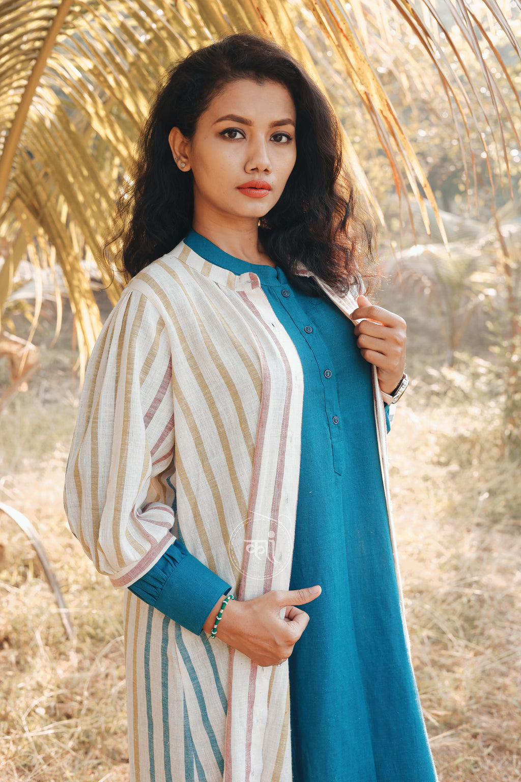 Long kurta style shirt with shirt strip jacket