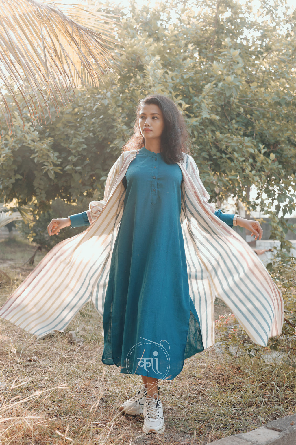 Long kurta style shirt with shirt strip jacket