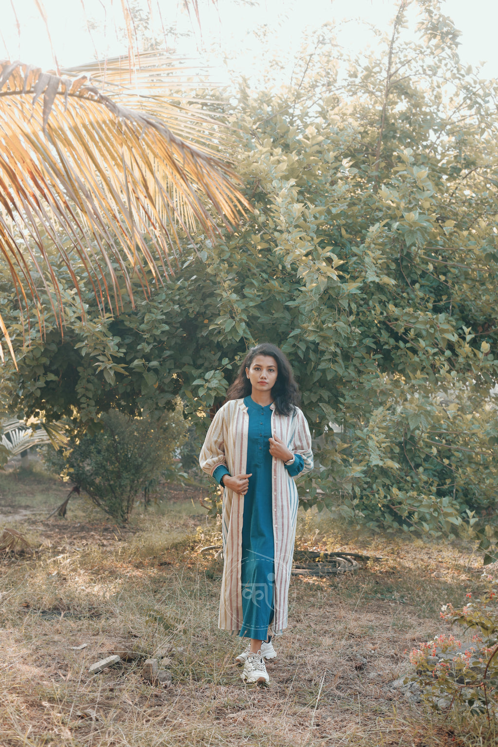 Long kurta style shirt with shirt strip jacket