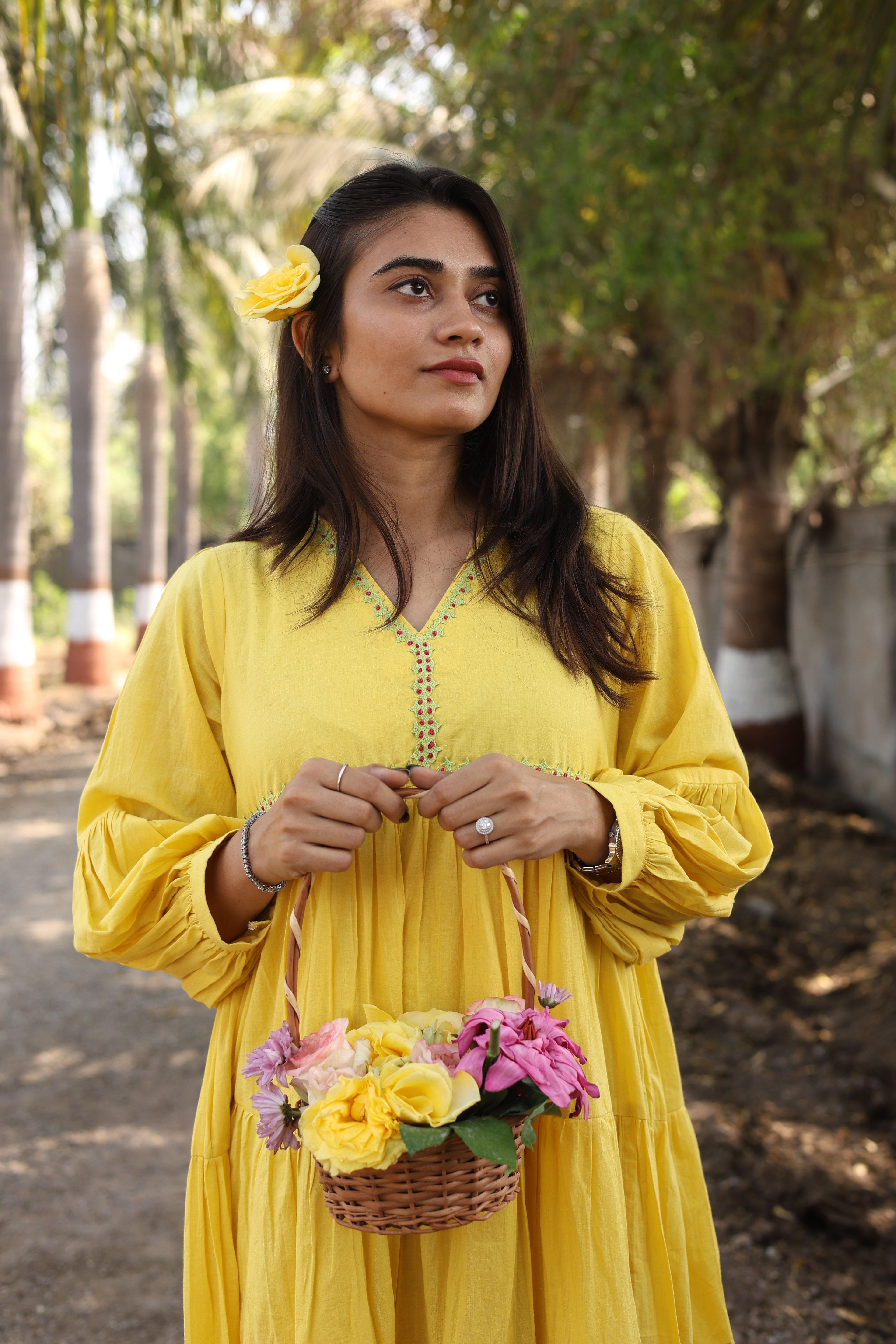 Layerd maxi dress with balloon sleeve